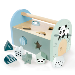 Drevený didaktický domček Panda Shape Box Eichhorn s 8 vkladacími tvarmi a dverami od 12 mes EH3807