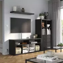 KALLAX / LACK TV komb. za odlaganje, crno-smeđa, 224x39x147 cm