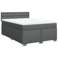 Vidaxl Box spring postelja z vzmetnico temno siva 140x200 cm blago