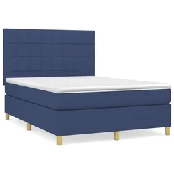 Vidaxl Box spring postelja z vzmetnico moder 140x190 cm blago