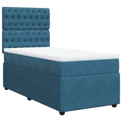 Vidaxl Box spring postelja z vzmetnico temno moder 90x190 cm žamet