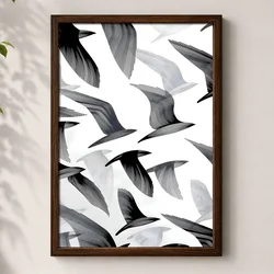 WallXpert uramljena MDF slika 3752KACT-050, jato crno-belih ptica u letu, linijski crtež, 37 x 52 cm