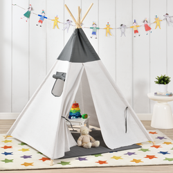 [en.casa]® Otroški šotor - Indijanski igralni šotor, skrivališče za otroke - 150 x 120 x 120 cm, sivo-bel