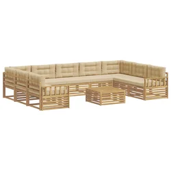 Set vanjskih sofa 10 pcs Bijela i bež Čvrsto drvo akacije