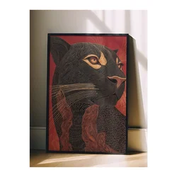 WallXpert uramljena slika 115267, crni panter u crveno-crnim tonovima, 30 x 40 cm, crni ram