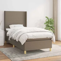 Greatstore Box spring postelja z vzmetnico taupe 90x190 cm blago