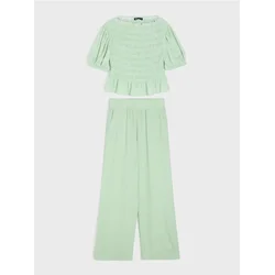 Sinsay - Komplet: bluza i karirane pantalone - svetlozelena