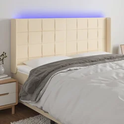 Vidaxl vidaXL Vzglavje postelje z LED diodami kremne barve 183x16x118/128 cm blago