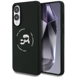 Ovitek Karl Lagerfeld silikonski ovitek Double Heads in Circle MagSafe za Samsung Galaxy S25 Edge črn (KLHMS25ESKCHTCK)