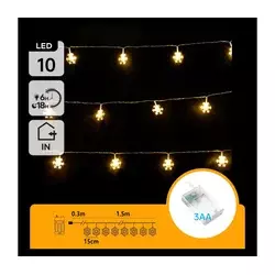 Aigostar - LED lanac 10xLED/3xAA 1,5m topla bela, pahuljice