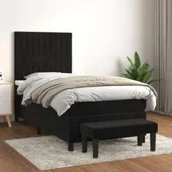 Greatstore Box spring postelja z vzmetnico črna 90x200 cm žamet