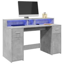 Radni stol s LED svjetlima sivi 140x55x91 cm konstruirano drvo
