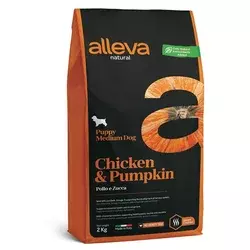 Alleva Natural PUPPY medium – PIŠČANEC & BUČA 12 Kg