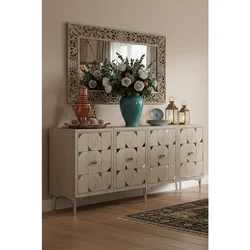 Hanah Home komoda Moka 150, 150 cm, bela / travertin / srebrna