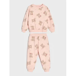 Sinsay - Pamučni komplet: dukserica i pantalone sa motivom mede - pastelno roze