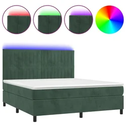 Vidaxl Box spring postelja z vzmetnico LED tem. zelena 160x200cm žamet