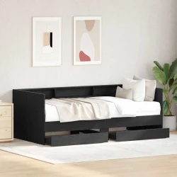 vidaXL dnevna postelja z predali, betonsko siva 90x200 cm, vezan les