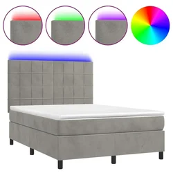Vidaxl Box spring postelja z vzmetnico LED sv. siva 140x190 cm žamet