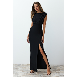 Trendyol Black Padded Woven Long Elegant Evening Dress