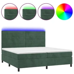Vidaxl Box spring postelja z vzmetnico LED tem. zelena 200x200cm žamet