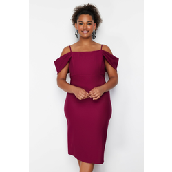 Trendyol Curve Červené Pletené Šaty Plus Size z Jednoduchého Jersey