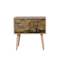 Hanah Home Two 729 Noćni ormarić, 2 ladice, 60x61x40cm, Krem-smeđa