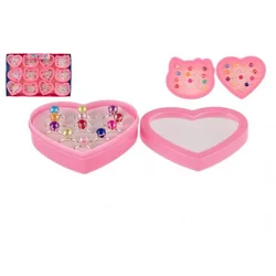 Teddies Prstan / biserni obroči z biserom kovina / plastika 12 kosov nastavljive velikosti v plastični škatli 9x8cm