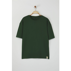 Trendyol Limited Edition Khaki Oversize/Wide Cut Label Embroidered Textured T-shirt