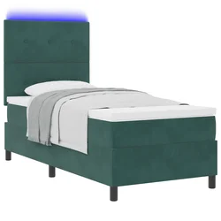 LED Box Spring Krevet Tamnozelena 90 x 190 cm Baršun