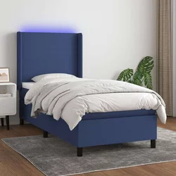 Greatstore Box spring postelja z vzmetnico LED modra 100x200 cm blago