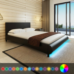 Krevet s LED 140 x 200 cm Umjetna Koža Crna