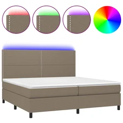 Krevet box spring s madracem LED smeđesivi 200x200 cm tkanina