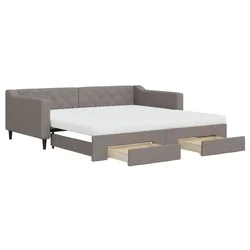 Vidaxl Izvlečna dnevna postelja s predali taupe 100x200 cm blago