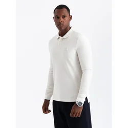 Ombre Structured mens polo longsleeve with patch - white