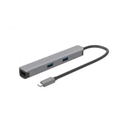 E-GREEN Adapter USB 3.1 tip C (M) - HDMI + 2 x USB 3.0 + SD/TF+PD 100W + RJ45 (F)1000 Mbps (7 u 1), Sivi