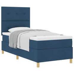 Vidaxl Postelja z vzmetnico z vzglavjem Modra 100 x 200 cm blago