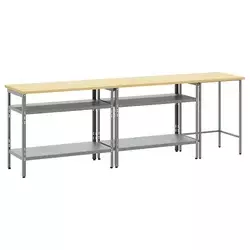 Set radnog stola 3 pcs Bež i siva Čelik s prahom premazan
