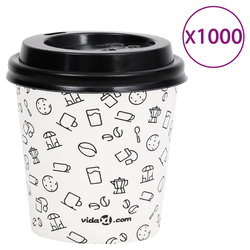 vidaXL Papirnate čaše za kavu s poklopcima 120 ml 1000 kom bijelo-crne