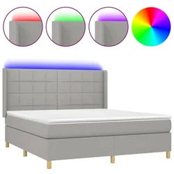 Vidaxl Box spring postelja z vzmetnico LED sv. siva 160x200 cm blago