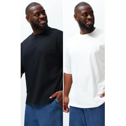 Trendyol Plus Size Black-Ecru Oversize 2-Pack Basic 100% Cotton Comfortable T-Shirt