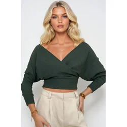 Trend Alacati Stili Ženska bluza dugih rukava ALC-019-053-BLZ, V-izrez, Maslinasta