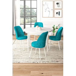 Hanah Home Set Trpezarijski sto i 4 stolice, Tirkizno-beli