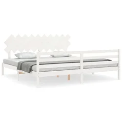 Vidaxl Posteljni okvir z vzglavjem bel 200x200 cm trden les