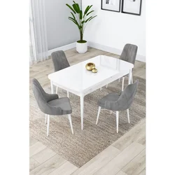 Hanah Home trpezarijski set Lia, sto na razvlačenje i 4 stolice, bela ploča, siva tkanina Babyface