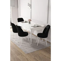 Hanah Home trpezarijski set Via, sto na razvlačenje i 4 stolice, bela ploča, crna tkanina Jerry