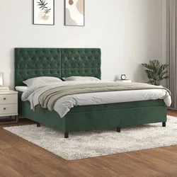 shumee Box spring postelja z vzmetnico temno zelena 160x200 cm žamet