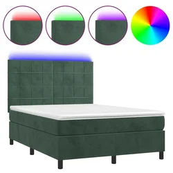Vidaxl Box spring postelja z vzmetnico LED tem. zelena 140x190cm žamet