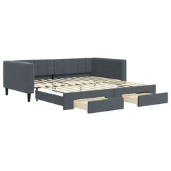 Vidaxl Izvlečna dnevna postelja s predali temno siva 100x200 cm žamet