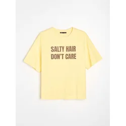 Sinsay - Pamučna majica sa natpisom - yellow jeans
