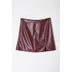 Trendyol Claret Red Faux Leather Slit Mini Skirt